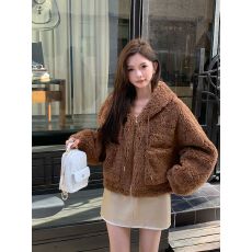 批发仿羊羔毛<b class='q'>外套女</b><b class='q'>短</b>款连帽2025秋冬新款双面毛绒加厚大衣保暖卫衣女