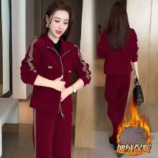 批发立领加绒外套女2026秋冬新款时尚拼接显瘦保暖<b class='q'>运动</b>服套装一整套