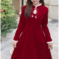 批发新中式旗袍敬酒服订婚服新年战袍秋冬新款高级感喜***色连衣裙女