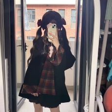 批发学院少女JK制服套装冬季毛呢牛角扣外套大衣格子百褶裙套装女