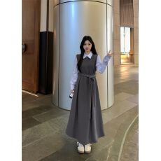 批发<b class='q'>大码</b>胖mm假两件气质翻领拼接高级感显瘦长款连衣裙女2025新款秋冬