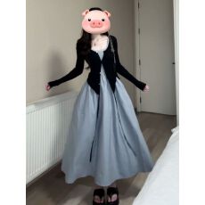 批发法式<b class='q'>吊带</b><b class='q'>连衣裙</b>子女秋冬2025新款爆款气质收腰巨好看早秋长裙套装