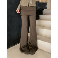 批发复古时尚百搭假两件屁帘加绒加厚微喇裤女<b class='q'>秋</b>冬新款显瘦遮胯休闲裤