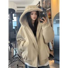 批发美式连帽座山雕<b class='q'>皮衣</b>外套棉服男女款冬季加绒加厚保暖毛领棉衣夹克