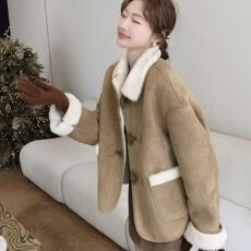 批发皮毛一体羊羔绒<b class='q'>外套</b>女2025年秋冬季新款韩系流行学院风减龄<b class='q'>大衣</b>