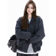 批发美式复古黑色棉服外套冬季新款简约立领宽松加厚保暖防寒棉衣