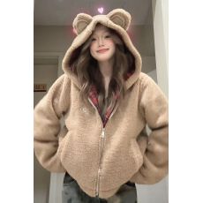 批发可爱<b class='q'>小熊</b>连帽<b class='q'>卫衣</b>女秋冬加绒加厚羊羔毛外套拉链INS韩版