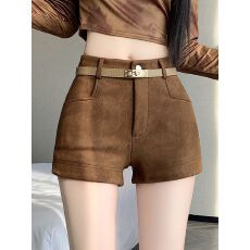 批发鹿皮绒280克】秋冬包臀短裤女2025新款配靴子高级感黑色西装靴裤
