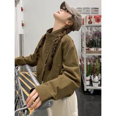 批发咖色短款立领工装夹克<b class='q'>外套</b>女春秋超火好看高级感小众美式酷飒上衣