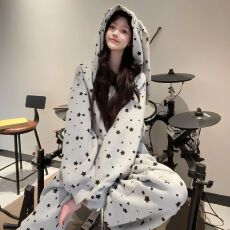 批发满印兔耳连帽卫衣女秋<b class='q'>冬</b>新款家居服套装