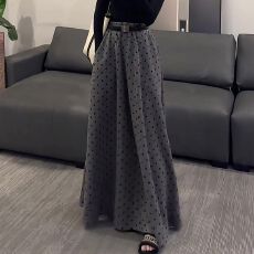 批发胖mm韩系小众波点设计<b class='q'>半身裙</b>女秋季新款灰色复古气质大摆半身长裙