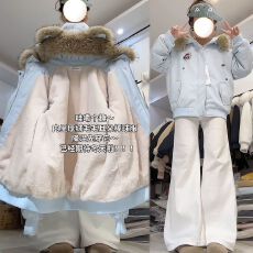 批发韩系高级感加绒刺绣<b class='q'>小熊</b>可拆毛领男女2025秋冬加厚保暖棉衣外套潮