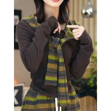 批发慕斯羊绒280克2*2连帽披肩条纹撞色<b class='q'>长袖</b><b class='q'>T</b><b class='q'>恤</b>上衣女