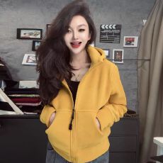 批发加绒加厚双面奥粒绒秋冬季连帽外套百搭休闲时尚开衫保暖<b class='q'>修身</b>卫衣