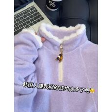 批发紫色半拉链立领卫衣<b class='q'>女</b>冬季新款超好看洋气减龄套头上衣