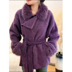批发冬季美式高级感加厚小个子短款紫色毛茸茸外衣
