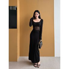 批发赫本风高级感打底包臀裙女秋冬新款掐腰显瘦网纱拼接气质<b class='q'>连衣裙</b>子