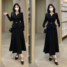 批发法式小香风气质名媛套装裙女秋季大码微胖mm高级感黑色赫本<b class='q'>连衣裙</b>