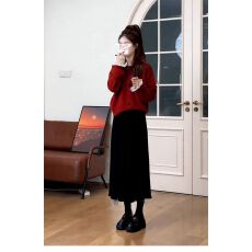 批发红色毛衣连衣裙子女2026新款秋冬季超火高级感跨年节穿搭一整套装