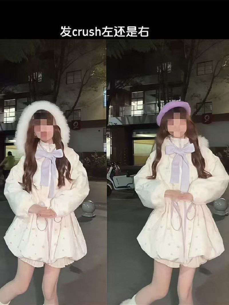 토피 암호 작은 키 후드 달콤함 재킷 일본식 귀여운 중간 길이 겨울 허리 수축 보온 면 의류