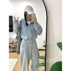 批发纯棉华棉复超柔春秋季套装女时尚减龄卫衣外套阔腿裤两件套