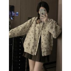 批发复古丝绒提花工艺休闲短款外套女春秋新款宽松百搭小众<b class='q'>夹克</b>棒球服