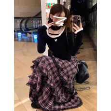 批发小个子<b class='q'>格</b>子半身<b class='q'>连衣裙</b>子女春秋季2026新款学院风穿搭一整套高级感