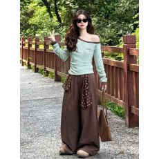 批发巨好看流行秋季一整套韩系穿搭露肩<b class='q'>T</b><b class='q'>恤</b>斜肩上衣休闲裤两件套装女