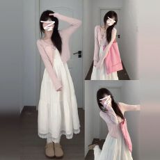 批发小个子韩系穿搭白色吊带连衣裙子女<b class='q'>秋</b>季2026新款法式气质套装长裙