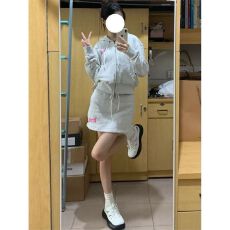 批发爆款辣妹短款卫衣套装包臀裙双拉链秋<b class='q'>冬</b>连帽开衫外套系带两件套女