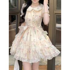 批发甜美少女初恋系小个子收腰显瘦娃娃领<b class='q'>高端</b>精致超好看夏日型<b class='q'>连衣裙</b>