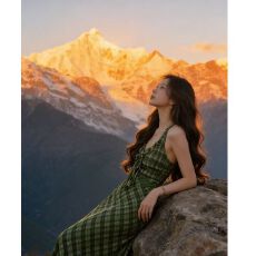 批发复古气质<b class='q'>格</b>子挂脖<b class='q'>连衣裙</b>女夏季2026新款收腰A字显瘦荷叶边长裙子