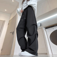 批发华棉复合】伞兵裤灰色运动裤女春<b class='q'>秋</b>束脚休闲阔腿反光条纹工装裤