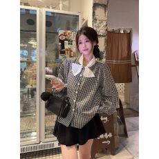 批发复古小众立领蝴蝶结撞色格子长袖衬衫女2026春款<b class='q'>韩版</b>气质休闲上衣