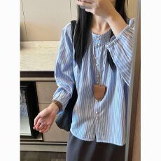 批发法式独特竖条纹衬衫女<b class='q'>秋</b>季流行穿搭2026年新款早<b class='q'>秋</b>高级感chic上衣