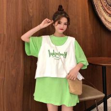 批发洋气减龄两件套夏季新款刺绣字母宽松BF风马甲+短袖T恤套<b class='q'>装</b>女