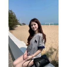 批发220克纯棉+绣花灰色短袖女t恤夏季新款小众独特上衣<b class='q'>服</b>