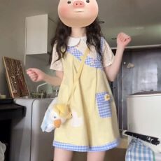 批发<b class='q'>韩版</b>甜美可爱少女背带短裤女学生初夏娃娃领花花上衣日系两件<b class='q'>套装</b>