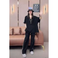 批发欧货时尚V领<b class='q'>运动服</b>套装女夏季胖mm300斤<b class='q'>大码</b>薄款宽松阔腿裤两件套