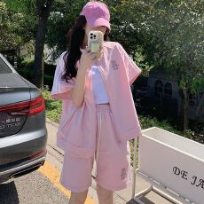 批发夏日短袖多巴胺少女运动可爱软妹日系新款休闲套装<b class='q'>卫衣</b>外套两件套