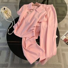 批发新中式轻国风休闲套装女夏季时尚高级感短袖阔腿裤两件套