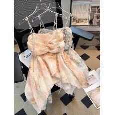 批发实拍度假风格仔纽结飘带后背打揽无袖吊带遮肚子格子上衣小背心…