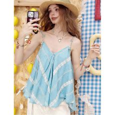 批发欧美跨境串珠v领绝美小吊带女2026年<b class='q'>夏</b>新波嬉风度假无袖背心