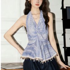 批发2026<b class='q'>夏</b>季新款法式无袖挂脖吊带背心裙女扭结美背修身上衣