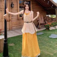 批发波西米亚风度假风套装韩系流苏吊带连衣裙叠穿镂空罩衫女<b class='q'>夏</b>一整套