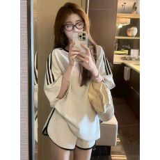 批发仿棉鱼鳞200克】夏季<b class='q'>新款</b>宽松短袖套装女<b class='q'>运动</b>休闲短裤时尚两件套