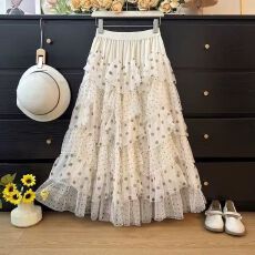 批发网纱波点拼接2026蛋糕半身裙<b class='q'>高腰</b>显瘦蓬蓬韩版