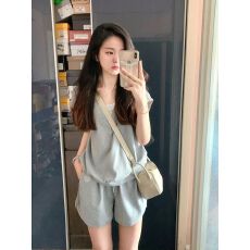 批发韩系休闲运动<b class='q'>套装</b>女夏季新款学院风宽松显瘦假两件短袖<b class='q'>短裤</b>两件套