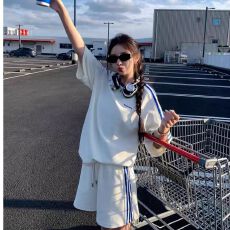 批发美式炸街休闲运动服<b class='q'>套装</b>女夏学生宽松韩版时尚短袖<b class='q'>短裤</b>跑步两件套