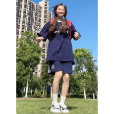 批发6535鱼鳞棉休闲运动服套装女夏季少女感宽松短袖短裤两件套